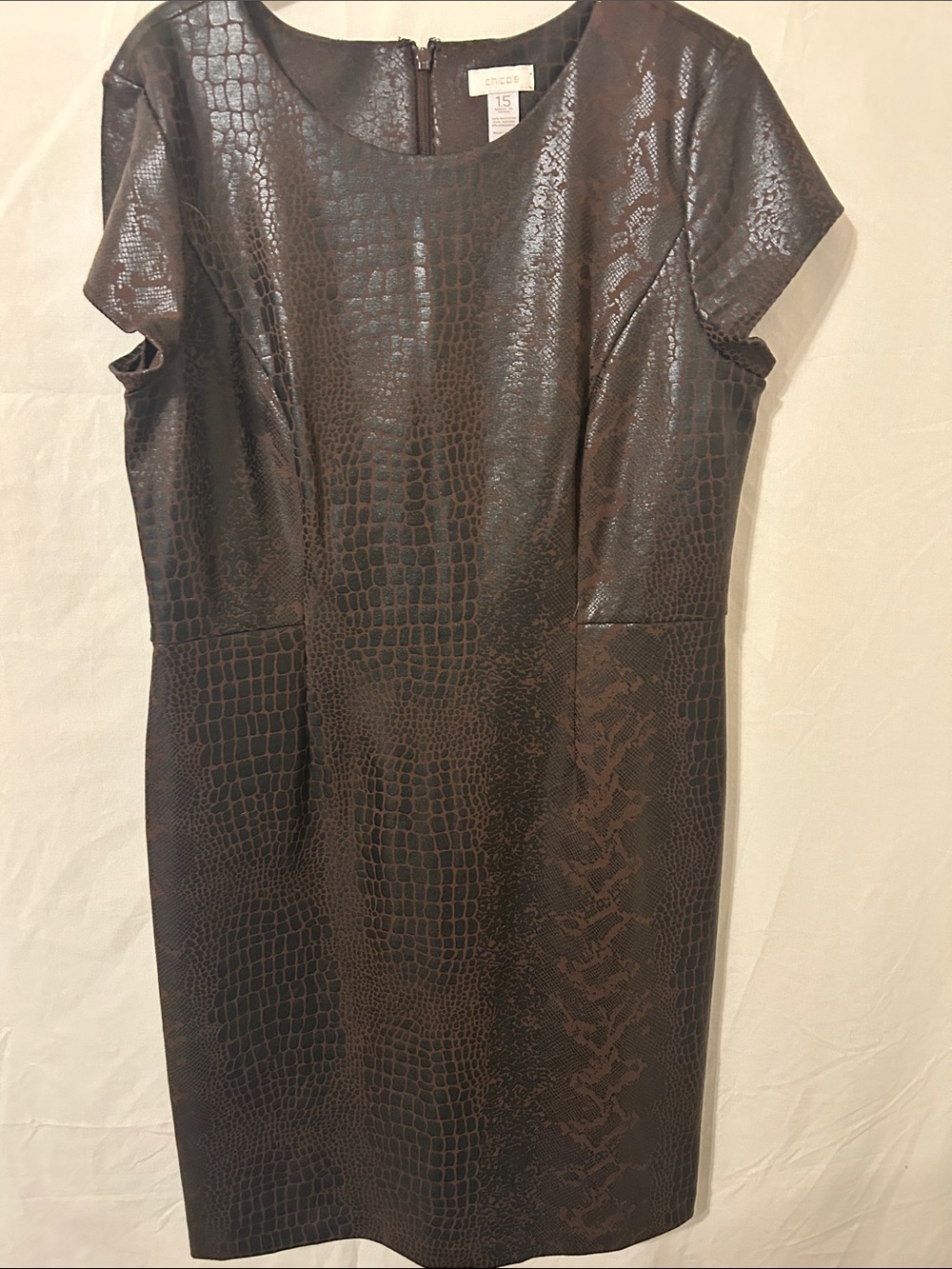 Chicos Faux Croc Brown Midi Dress Medium